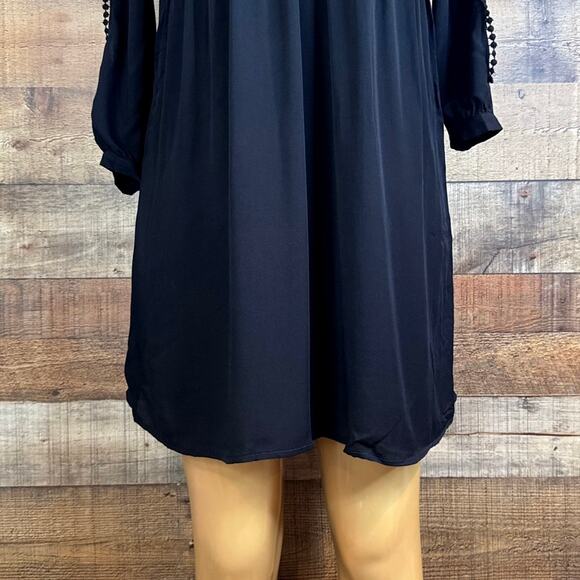 Gianni Bini Solid Black Long Split Sleeve Mini Dress Embroidered Size Small - Picture 6 of 11